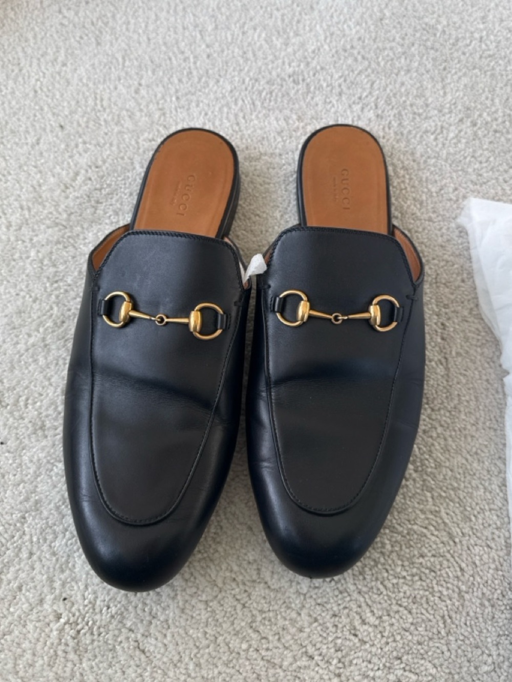 Gucci Princetown Black Leather Horsebit Backless Loafers Size 41